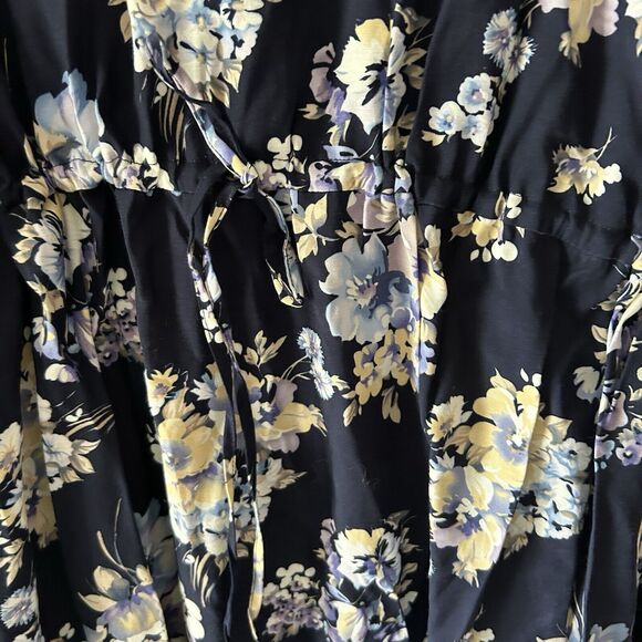 Avenue Maxi Shirt Dress Womens Plus Size 22/24 Black Ditsy Floral Button Up - Picture 5 of 7